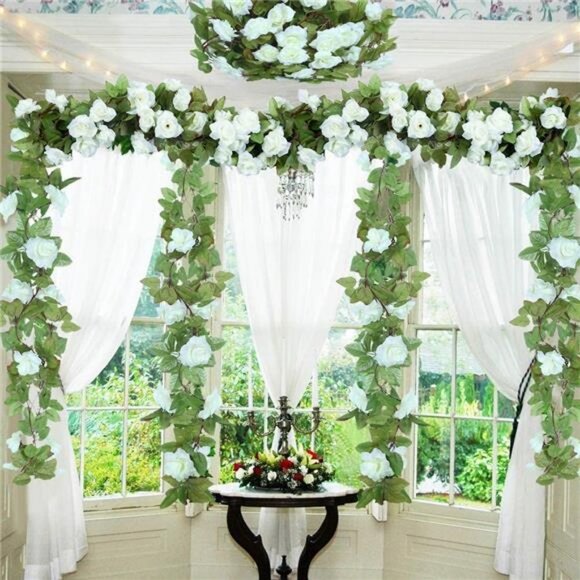 4 Pack (29.8 FT) Artificial Rose Vine Flowers Garland Hanging Baskets Rose Ivy - Picture 3 of 14